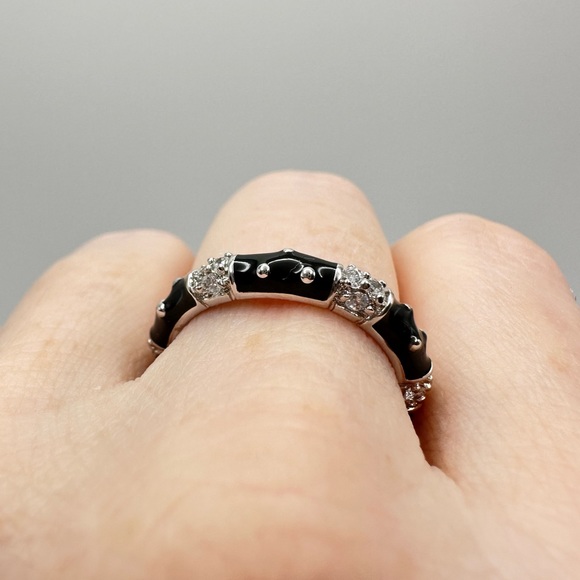 JOSEPH ESPOSITO Sterling Silver Black Enamel CZ Diamonique Stackable Ring Size 7 - Picture 4 of 8